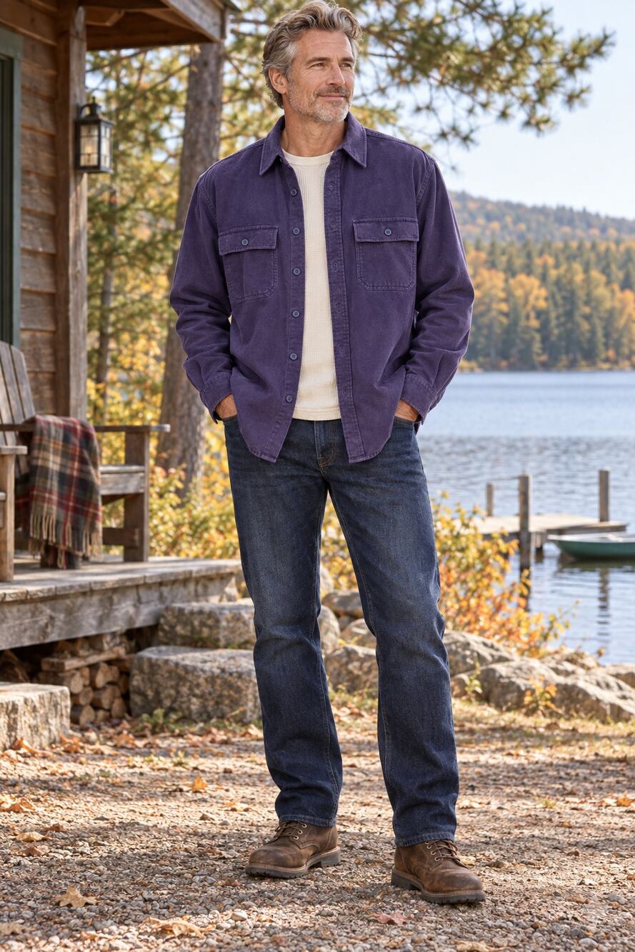 L.L.Bean Men’s L Tall Purple Chamois Shirt Heavy Cotton Workwear Overshirt